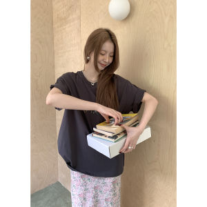 Áo Thun Cotton Hellooo Eat Cổ Tròn in Họa Tiết Mùa Hè Rộng Rãi Tay Ngắn Màu Xám Giặt Nhẹ Phong Cách Thường Ngày Cho Nữ