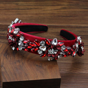 Handmade Gorgeous Navy Red Crystal Flower Headbands Luxury Rhinestone Women Bohemian Hairbands For Wedding Party