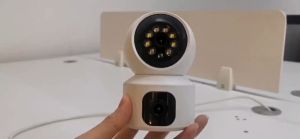 V380 Kamera CCTV Wifi Lensa Ganda Nirkabel Kamera IP 1080P Penglihatan Malam Pintar Alarm PTZ Kamera Rumah