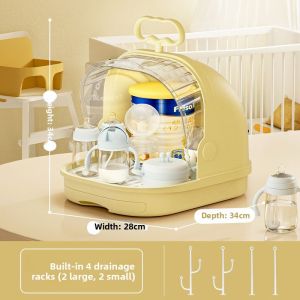 Elegant Baby Feeding Bottle Storage Box Infant Utensils Dish Drainer Holder Dustproof Baby Goods Organizer PP Material