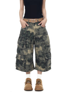 Quần Short Làm Việc Họa Tiết Camouflage American Retro Dye Nhiều Túi Quần Short Mùa Hè Rộng Rãi Cho Nam Và Nữ Quần Dài Đến Mắt Cá Chân