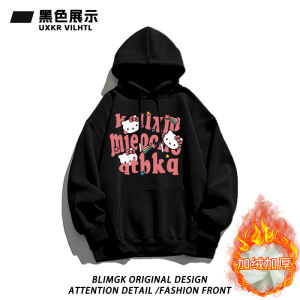 Girls Hooded Sweatshirt Fleece Letter Print Cartoon Kitty Cat Korean Style Middle Large Childrens Winter Thermal Top