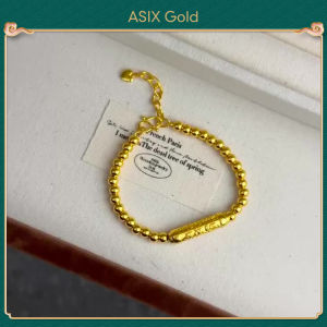ASIX GOLD 916 18K 24K Gold Plated Vintage Bead Bracelet for Women Chinese Heritage Style Adjustable Lucky Charm Hypoallergenic No Fade No Tarnish Lightweight Gift