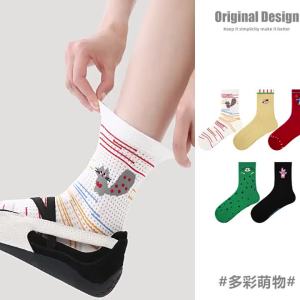 Thin Cute Cartoon Print Comfortable Mesh Breathable Cotton Mid Calf Socks