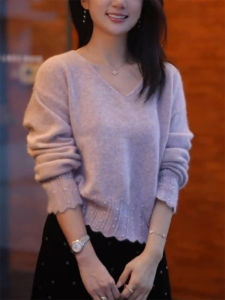 QINGNAER | Elegant V-Neck Plus Size Knit Sweater