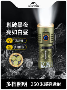 Naturehike Mini LED ไฟฉายพกพา ทนทาน ระยะไกล สำหรับการปีนเขา กลางแจ้ง ไฟ LED แบบชาร์จไฟได้ 3 ระดับ