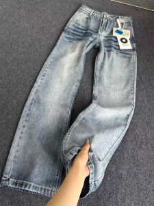 ZHUOCAN | Quần Jean Đen Xanh Rửa Mèo Mài Dành Cho Nam Mùa Hè Kiểu Cleanfit Ống Rộng