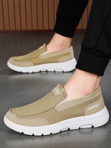 Worriot Mens Slip-On Casual Canvas Shoes Breathable Soft Bottom Driving Lazy Persons One-Step Beijing Old Style Canvas Shoes