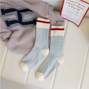 Autumn Winter Japanese Ins Trendy Vintage Stripe Thick Knitted Socks for Women Tube Socks Contrast Color Wool Pure Cotton Korean Style Loose Socks