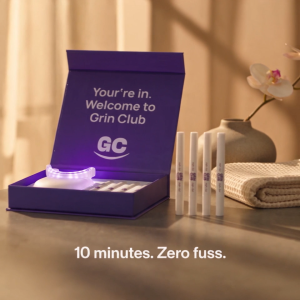 GRIN CLUB The Kit – 32-LED Teeth Whitening Device with 12% PAP+ Gel Pens | Up to 7 Shades Whiter | Peroxide-Free & Enamel-Safe | Low Sensitivity | USB Rechargeable | 10 Minutes a Day | Designed in Singapore