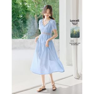 MOHANYIMEI | Slimming V-Neck Elegant Summer Dress Beach Style Lace and Shell Tassels