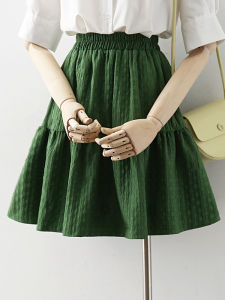 Green Cake Skirt Half-length Womens Summer 2023 New Puffy A-line Short Skirt Artistic Style Commute High Waist Short Skirt