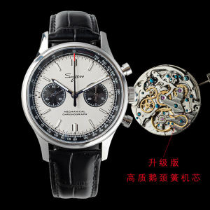 Sugess Classic Pilot Mens Mechanical Watch Panda 1901 Timer Core Waterproof Retro Couple Watches Leather Strap Pointer Display