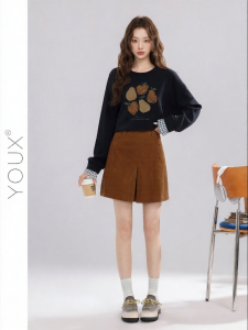 YOUXIANG | Chân Váy Mini Cords eo Cao Giảm Cân