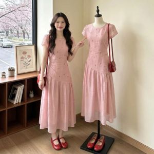 Pretty Pink Love Pattern Flared Dress