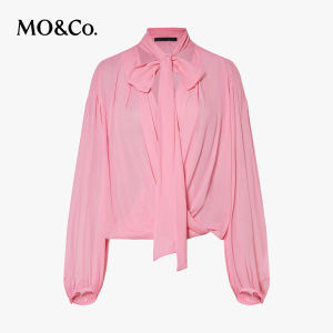 MO&Co. | Chiffon Organza Blouse with Deep V-neck Crossed-front and Sash