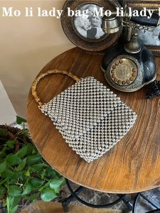 New Chinese Style Handmade Beaded Pearl Handbag Bamboo Node Retro Metal Feel High End Small Square Bag Casual Youth Leisure
