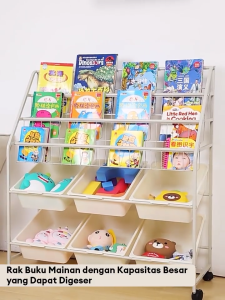 Rak Buku Rak Besi Susun Penyimpanan Multi-Tingkat Rak Muat Banyak Buku Dapat Bergerak Bebas