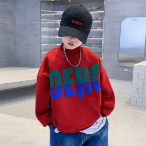 Boys Fleece Lined Loose Fit Hoodie Spring Autumn Red Cool Stylish Childrens Wear Cotton Fabric Korean Style Baby Clothes