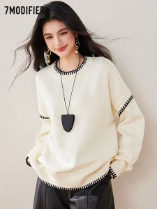 7.Modifier | Áo len trơn cổ tròn phối màu oversized