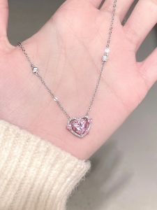Silver Heart Necklace Womens Luxury Minimalist Clavicle Chain Valentines Birthday Gift Chomel Kerina Sweet Style 99 Silver