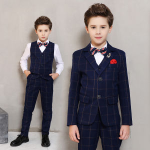 Childrens Formal Dress Host Suit Set Boys Vest Trousers Flower Boys/Flower Girls Performance Dress High end British Style Mens Spring and Autumn