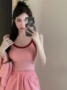 Áo Vest Nữ Dáng Ôm Mùa Hè 2024 Phong Cách Mới American Retro Casual Màu Khối Đa Năng Áo Ba Lỗ Dây Đeo Vai