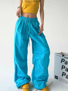 Quần Ống Rộng Xếp Ly Phong Cách Retro Màu Xanh Hồ Cho Nữ Mùa Xuân 2025 Quần Dài Ống Đứng Rộng Rãi Thoải Mái