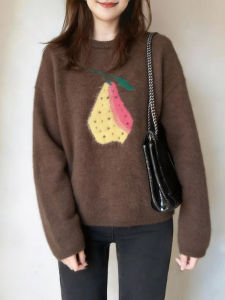 QINGNAER | Cozy Oversized Knit Sweater Youthful Floral Pattern