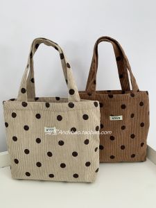 Túi Xách Vải Nhung Kẻ Polka Dot Dung Tích Lớn Cho Nữ Túi Đựng Đồ Trang Điểm Túi Đựng Đồ Ăn Trưa Túi Xách Đi Làm Túi Vuông Nhỏ