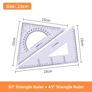 deli | Transparent Large Size Isosceles Right Triangle Ruler Student Drawing Tools