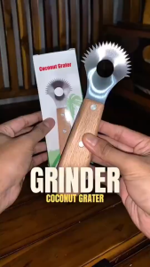 BHQ Portable Stainless Steel Coconut Shredder with Wooden Handle for Efficient Scooping Kitchen Gadget