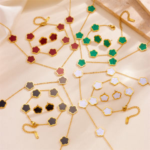 Stainless Steel Hot Selling High Quality Non Fading Jewelry Set Plant Five Leaf Flower Women's Exquisite Gift Clover