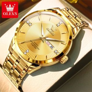 OLEVS Mens Watch Waterproof Original New Dual Calendar Diamond Dial Casual Business Import Stainless Steel Japan Movement Luminous