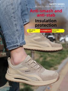 Mens Safety Shoes Lightweight Steel Toe Comfortable Breathable Work Boots Soft Bottom Anti-impact Insulated Labor Protection