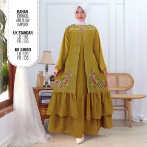Dress Gamis Crinkle Premium Import Bordir + Motek XL XXL XXXL JUMBO