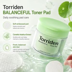 Torriden Balanceful Cica Toner Pads 60 Sheets to Hydrated & Balanced SkinLow-IrritationRepairingKorean SkincareKorean Makeup