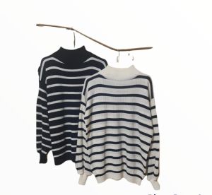 BAYONETA STRIP KNIT ATASAN WANITA/LENGAN BALON