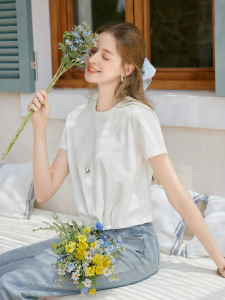 XIANGYING | White Structured T-shirt Cotton