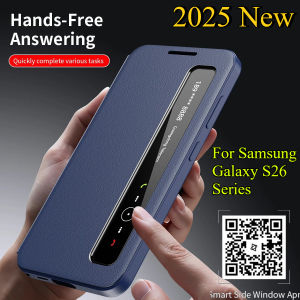 For Samsung Galaxy S26 Ultra Pro S25 Edge S23 Plus S24 FE S22 Ultra A17 5G Case PU Leather Flip Smart Display Clear Window Cover
