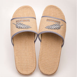 Japanese Style Couple Household Slippers Indoor Wooden Floor Soft Bottom Comfortable Breathable Home Non-Slip Pure Linen Sandals for Women
