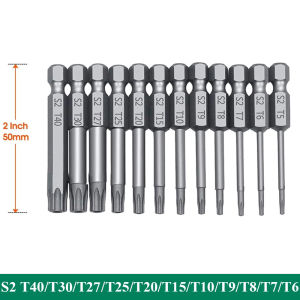 Torx Security Head Screwdriver Drill Set 1/4 Inch Hex Shank 4 Inch Length S2 Steel Torx Screwdriver Bit Set 11/12pcs Torx Head