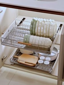 KEVE No Punch Stainless Dish Rack with Drainer Pull Out Dish Rack for Cabinet Modular Kitchen Pull Out Tray