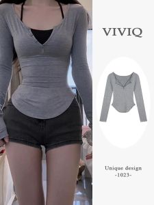 Slim Fit Long Sleeve Sun Protection Cover up T-Shirt Womens Style V-Neck Design Casual Fashion Korean Version Spring Autumn