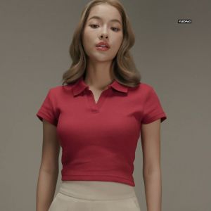 Yuedpao Polo Crop Waffle ผ้าหนาทรงสวย ยับยากรีดง่าย เสื้อยืดเปล่า เสื้อครอปโปโล 10 สี