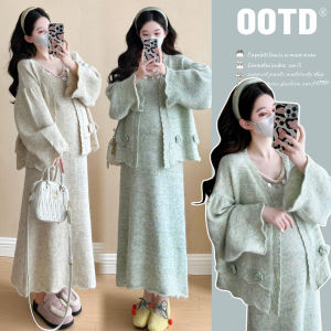 Stylish Match Maternity Dress Set Knit Cardigan Tank Dress
