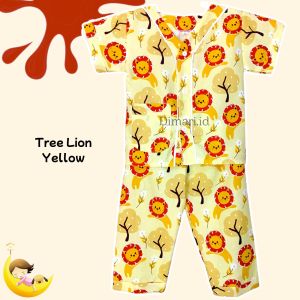 Dimari Setelan Baju Tidur Anak Laki-Laki Usia 1-12 Tahun Model V-neck/ Tanpa Kerah Motif Singa Lion