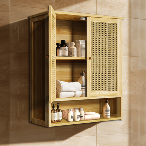 UNHO ทาเคโกะ ตู้เก็บของติดผนัง ตู้แขวนผนัง Solid Wood Bamboo Bathroom Wall Cabinet Over the Toilet Kitchen Storage Cabinet