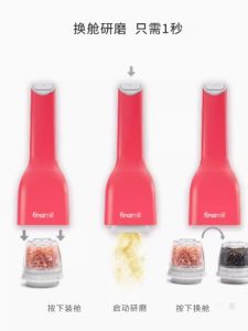 American Style Electric Ceramic Coarse Grinder Automatic Pepper Mill Kitchen Storage Container High And Thin Shape Red Dot Award