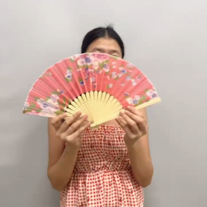 Japanese Floral Finesse Folding Fan/Pamaypay Fabric handheld dance fan Vintage Wooden JVL